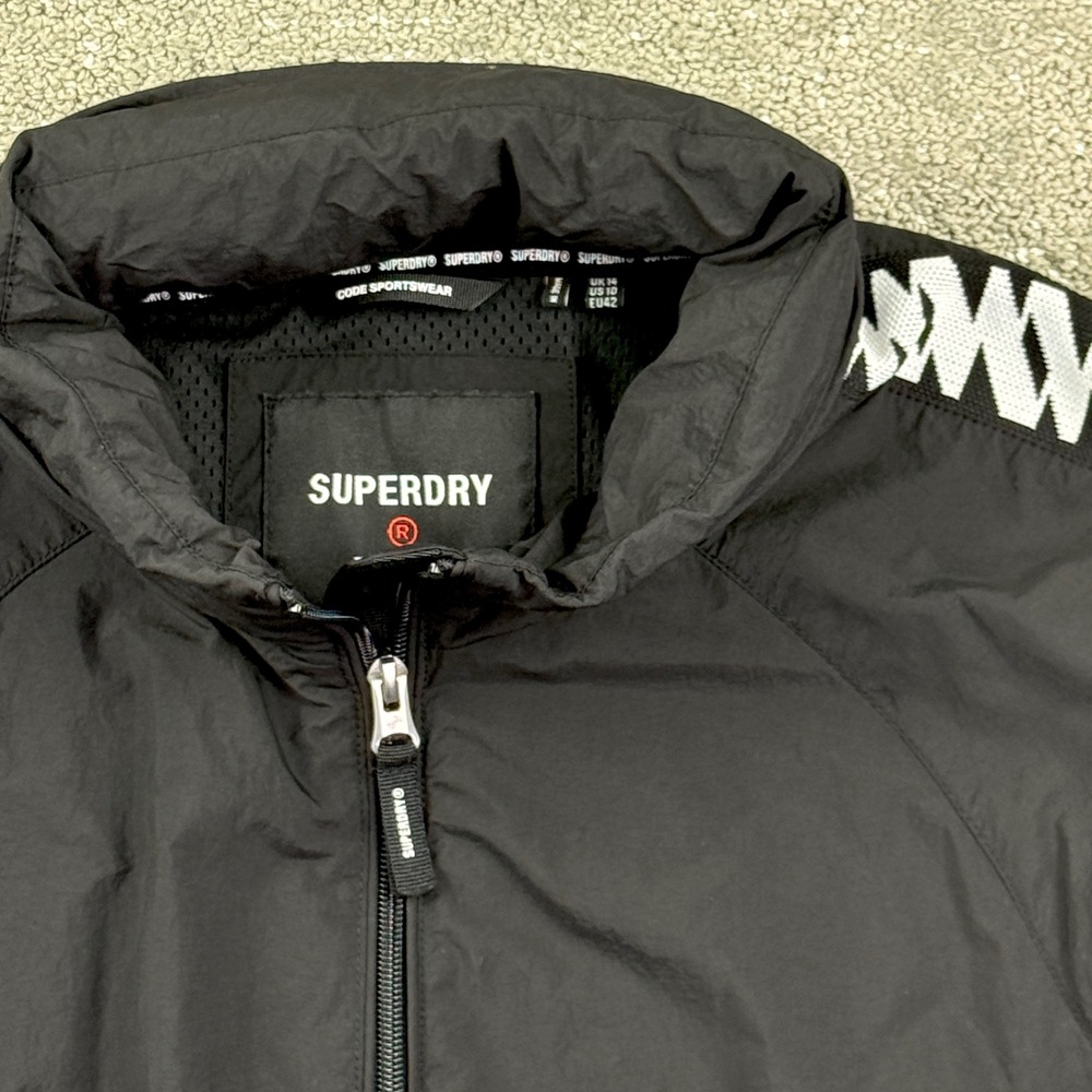 Superdry Womens L Black Anorak Windbreaker Hooded Pullover Logo Jacket Gorpcore